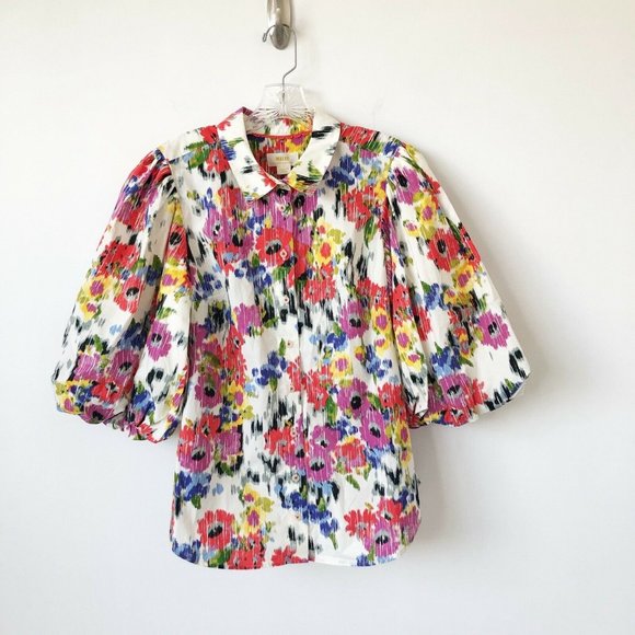 NWT Anthropologie Rachael Floral Button Down Top M Puff Sleeves - Picture 5 of 9